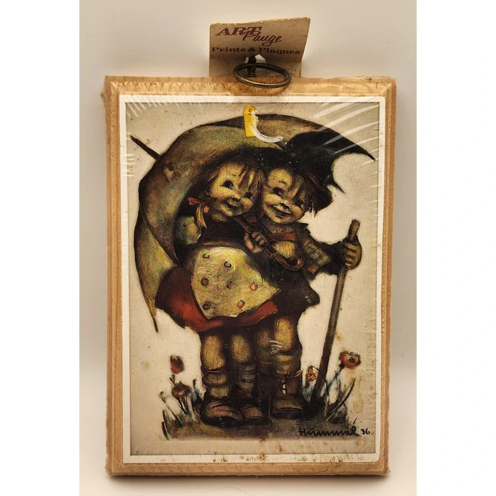 Vintage Evans Retro Wool Plaque Kitschy Kids Wall Art Decor Umbrella Kiss‎